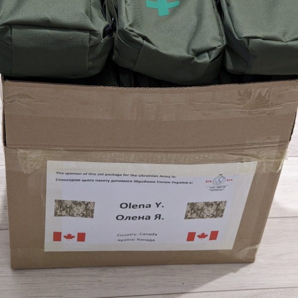 Medical kits sponsored by Olena Y. are being sent to the front lines