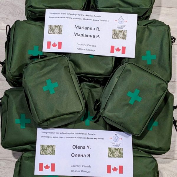 Thank you to Olena Y. and to Marianna R. for sponsoring the purchase of medical kits for the Ukrainian army